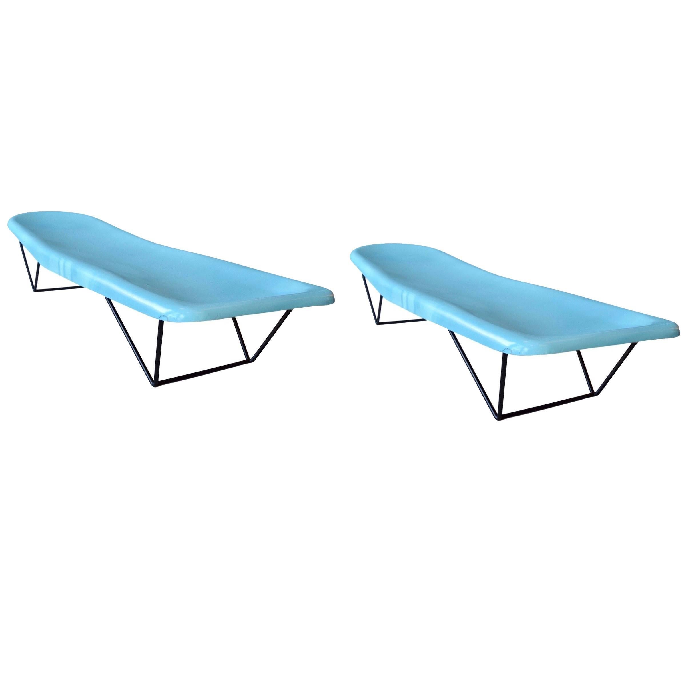 Pair of Vintage Fiberglass and Iron Poolside Lounge Chairs by Fibrella