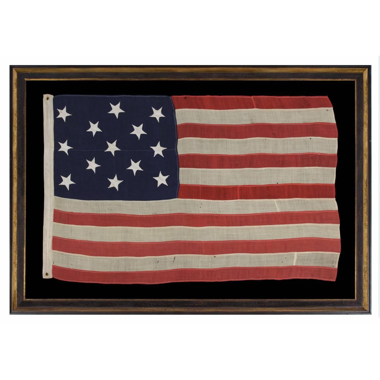 13 Hand-Sewn Stars on an Antique American Flag of the 1876 Era
