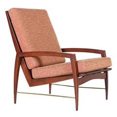 Danish Modern High Back Lounge Chair with Brass Accent 10