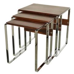 Scandinavian Modern Rosewood and Chrome Nesting Tables