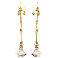 Pair of Rare Antique Louis XVI Style Caldwell Marble & Bronze Turtle Floor Lamps 6