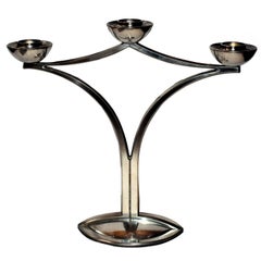 Retro Silver Plate Art Deco Modernist Three-Arm Candelabra