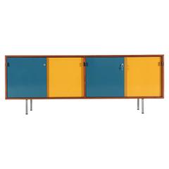Florence Knoll Lacquered & Walnut Credenza with Chrome Base