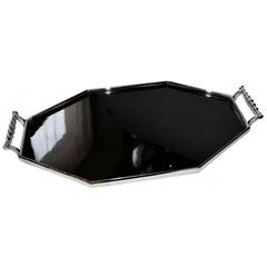 1930s Art Deco Black Vitrolte and Chrome Tray