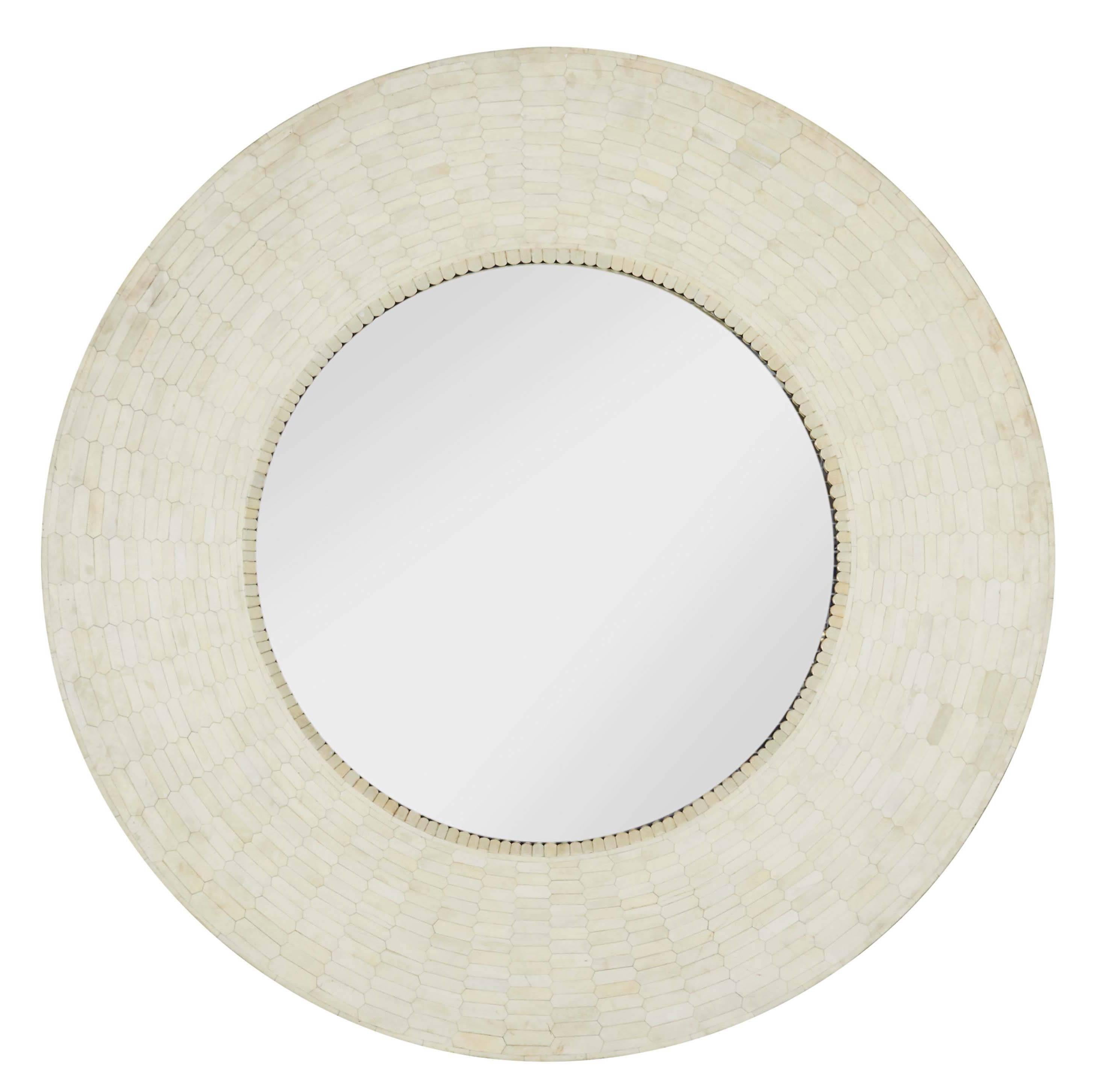 Modern Tessellated Bone Round Mirror