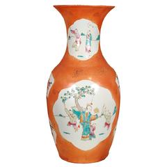 20th Century, Chinese Persimmon Phoenix Tail Vase with Cartouche Paintings 7