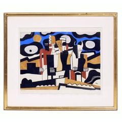Abstract pochoir print after Fernand Léger