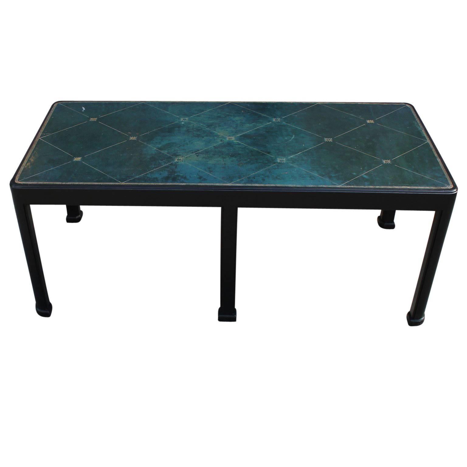 Modern Rectangular Leather Topped Tommi Parzinger Style Ebony Coffee Table 