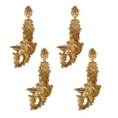 Set of Four Antique Ormolu Wall Lights by Henry Dasson