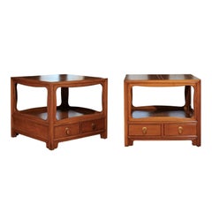 Beautiful Restored Pair of Walnut End Tables by Michael Taylor for Baker