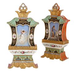 Pair of French Porcelain and Parcel Gilt Antique Vases