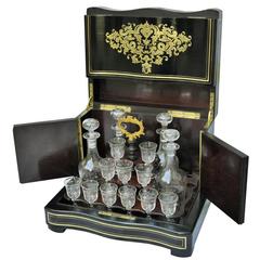 19th Century Complete Brass and Crystal Cave a Liqueur in Boulle Style, France