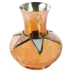 Vase of Copper, Brass and Quartz, Los Castillo Taxco, Mexico, circa 1970