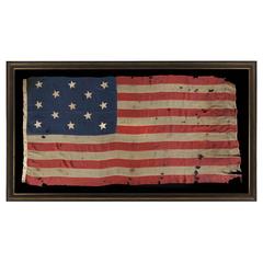 Antique 13 Hand-Sewn Stars In A 3-2-3-2-3 Configuration of Lineal Rows, American Flag