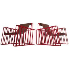 Lounge Chairs in Red Metal and Leather 8
