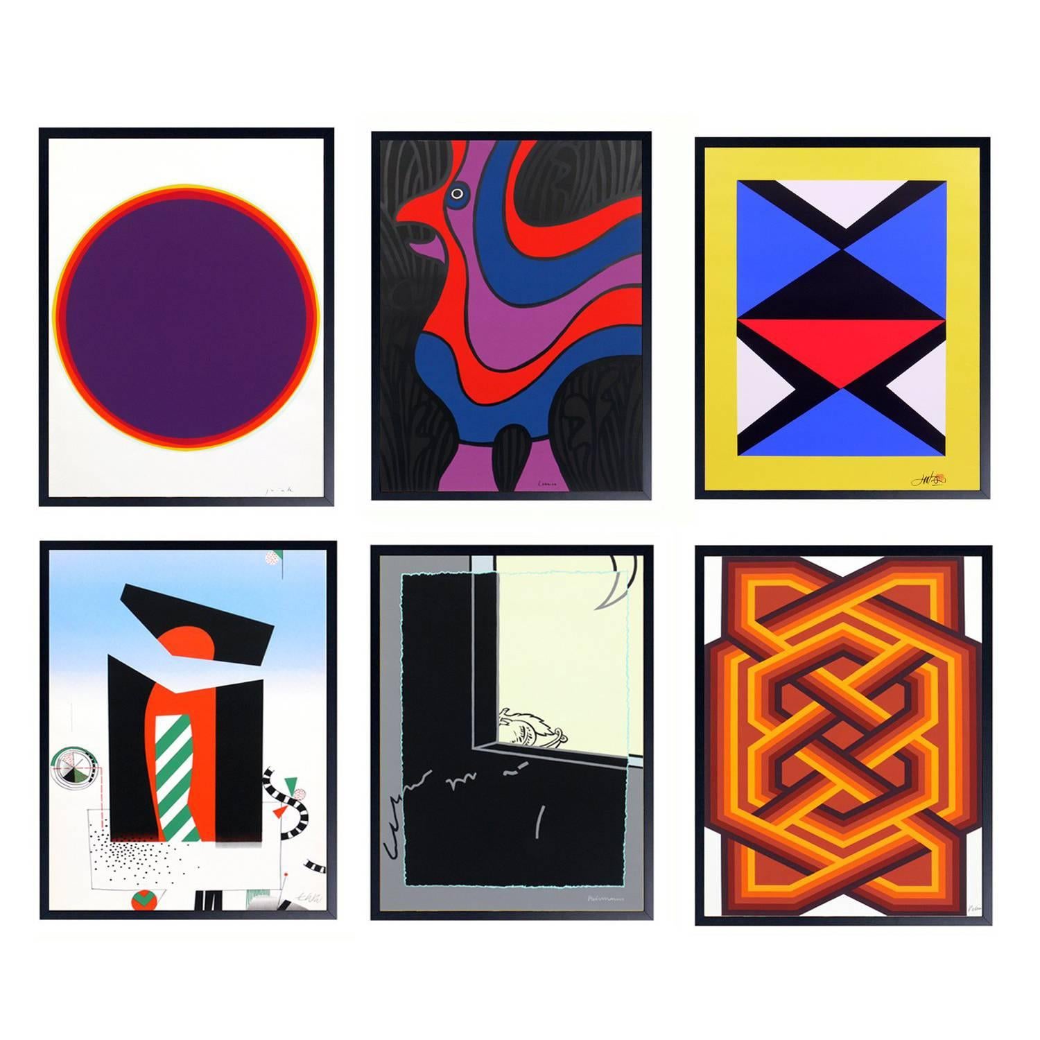 Collection of Six Vibrant Mid Century Modern Color Lithographs 