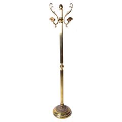 Antique French Solid Brass Coat Stand or Hat Rack
