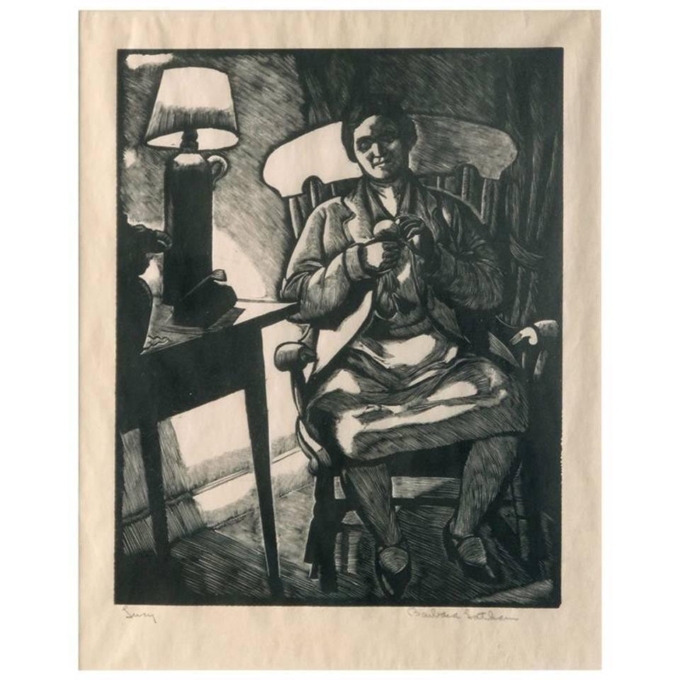 Barbara Latham Woodcut "Lucy" Taos New Mexico