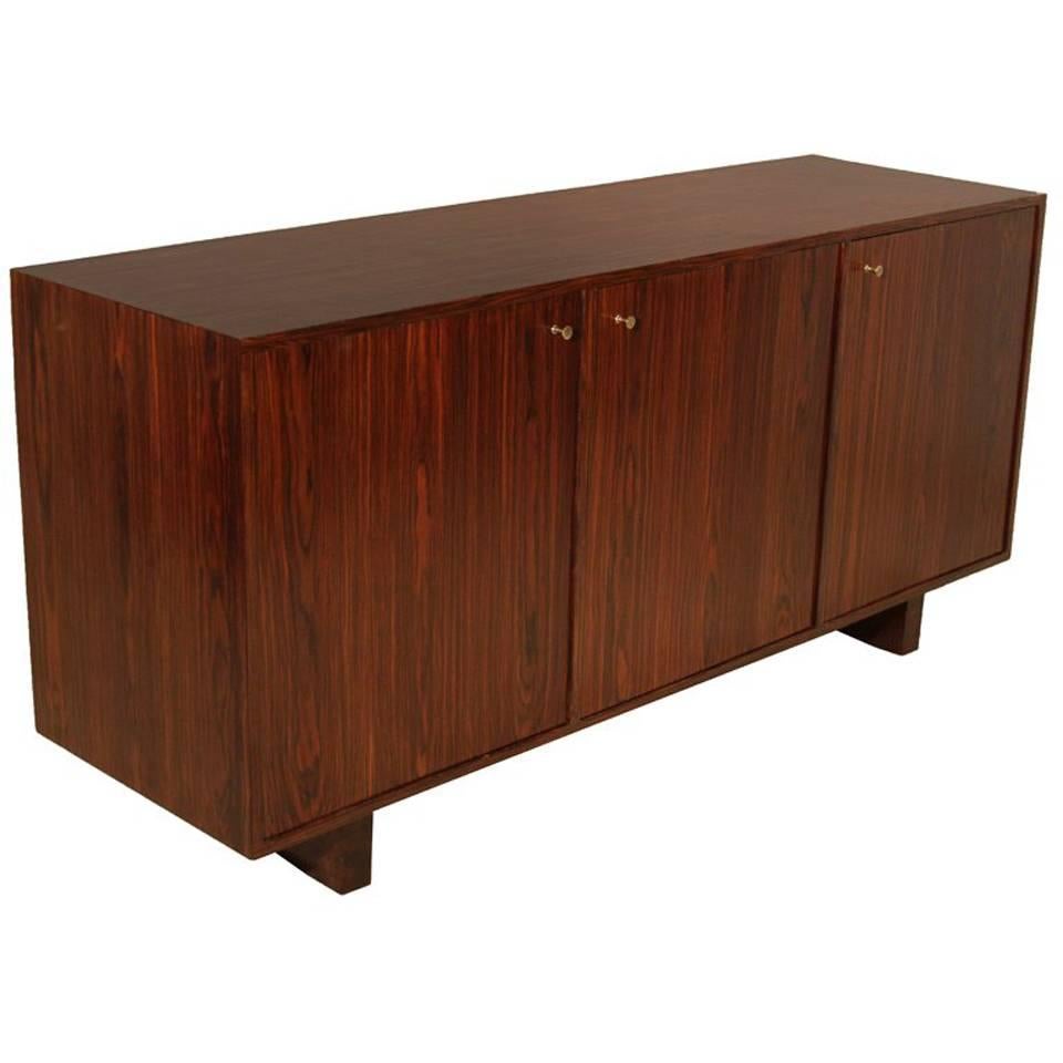 Vintage Mid-Century Brazilian Rosewood Credenza with Brass Pulls For Sale
