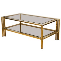 1970s French Brass and Chrome Rectangular Cocktail Table