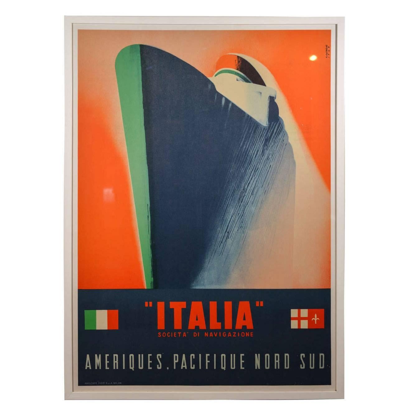 Scarce Streamline Original Italian Cruise-Line Litho Ship Poster