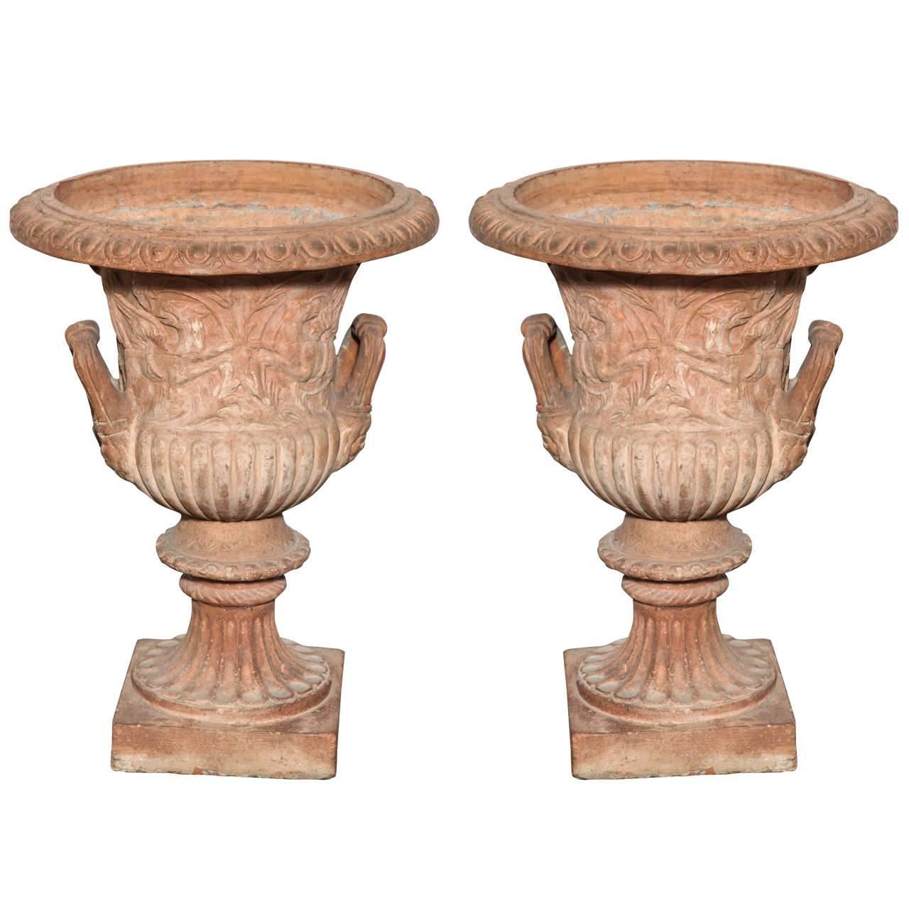 Pair of Terracotta Urns For Sale
