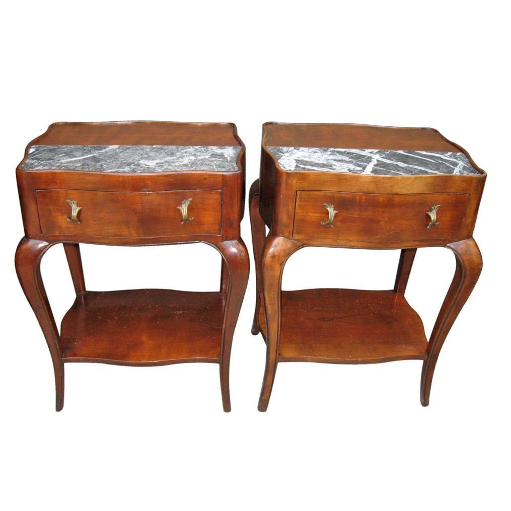 Pair of Wood and Marble End Tables, Nightstands