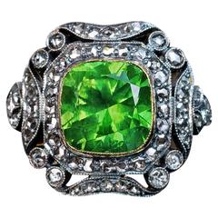Rare 4 Carat Russian Demantoid Silver Gold Engagement Ring