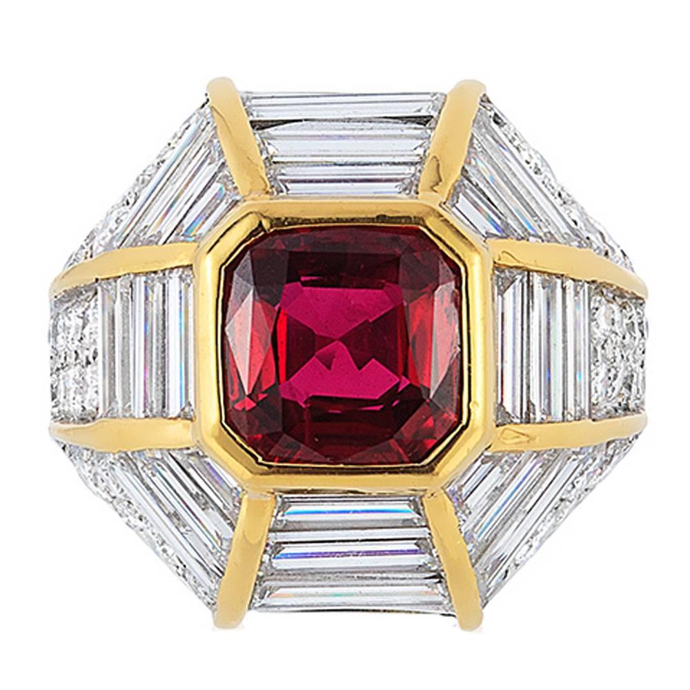 Retro Ruby Diamond Gold Cocktail Ring For Sale