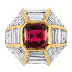 Retro Ruby Diamond Gold Cocktail Ring 6