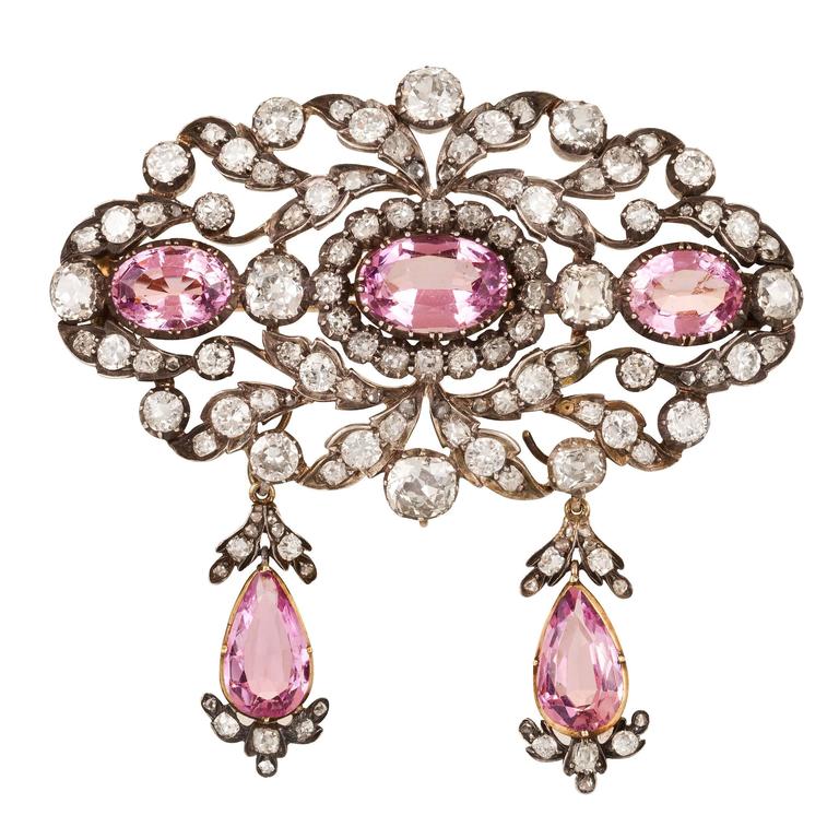 Beautiful Victorian Pink Topaz Diamond Brooch For Sale at 1stDibs