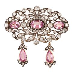 Antique Beautiful Victorian Pink Topaz Diamond Brooch