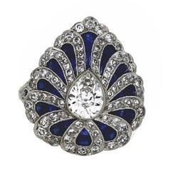 Art Deco Style Sapphire Diamond Platinum Ring