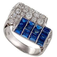 Vintage Italian 1930's Art Deco Diamond, Sapphire and Platinum Ring