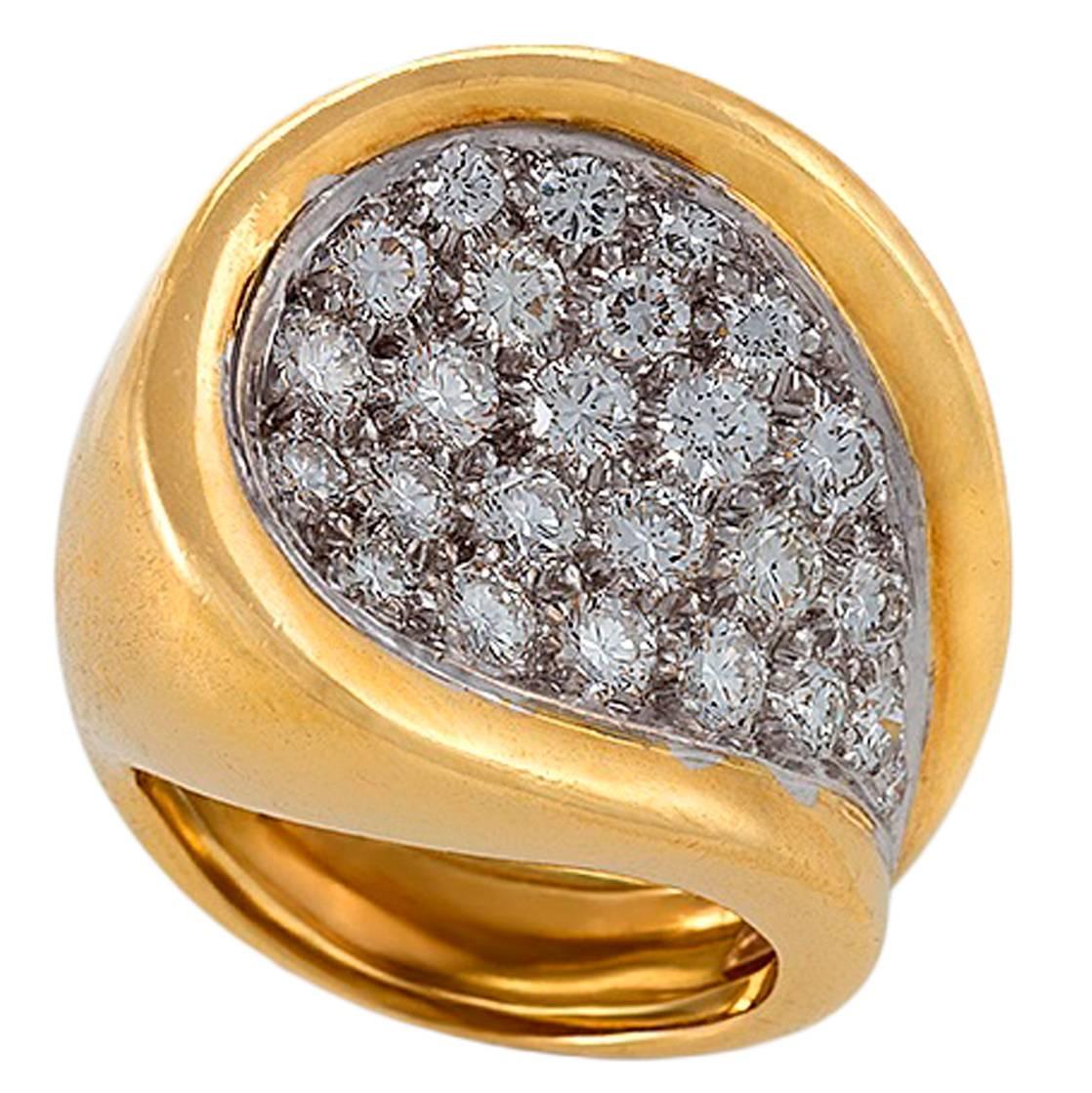 Kutchinsky London 1970s Diamond Gold Platinum Ring