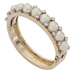 Pearl Diamond Gold Bangle Bracelet 2