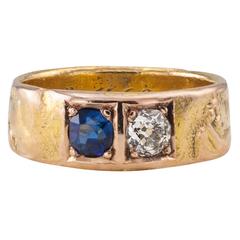 Victorian Mystery Sapphire Diamond Gold Band Ring 