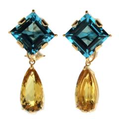 Blue Topaz Citrine Yellow Gold Earrings 2