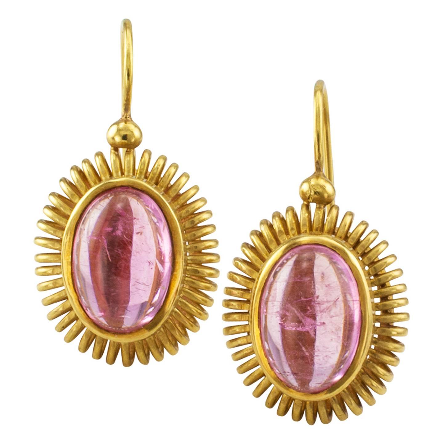 Michael B Pink Tourmaline Gold Drop Earrings