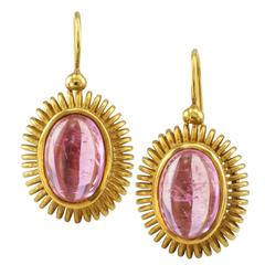 Michael B Pink Tourmaline Gold Drop Earrings