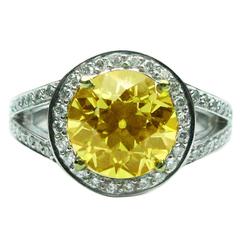 2.44 Carat Natural Fancy Yellow Diamond Frame Ring 9