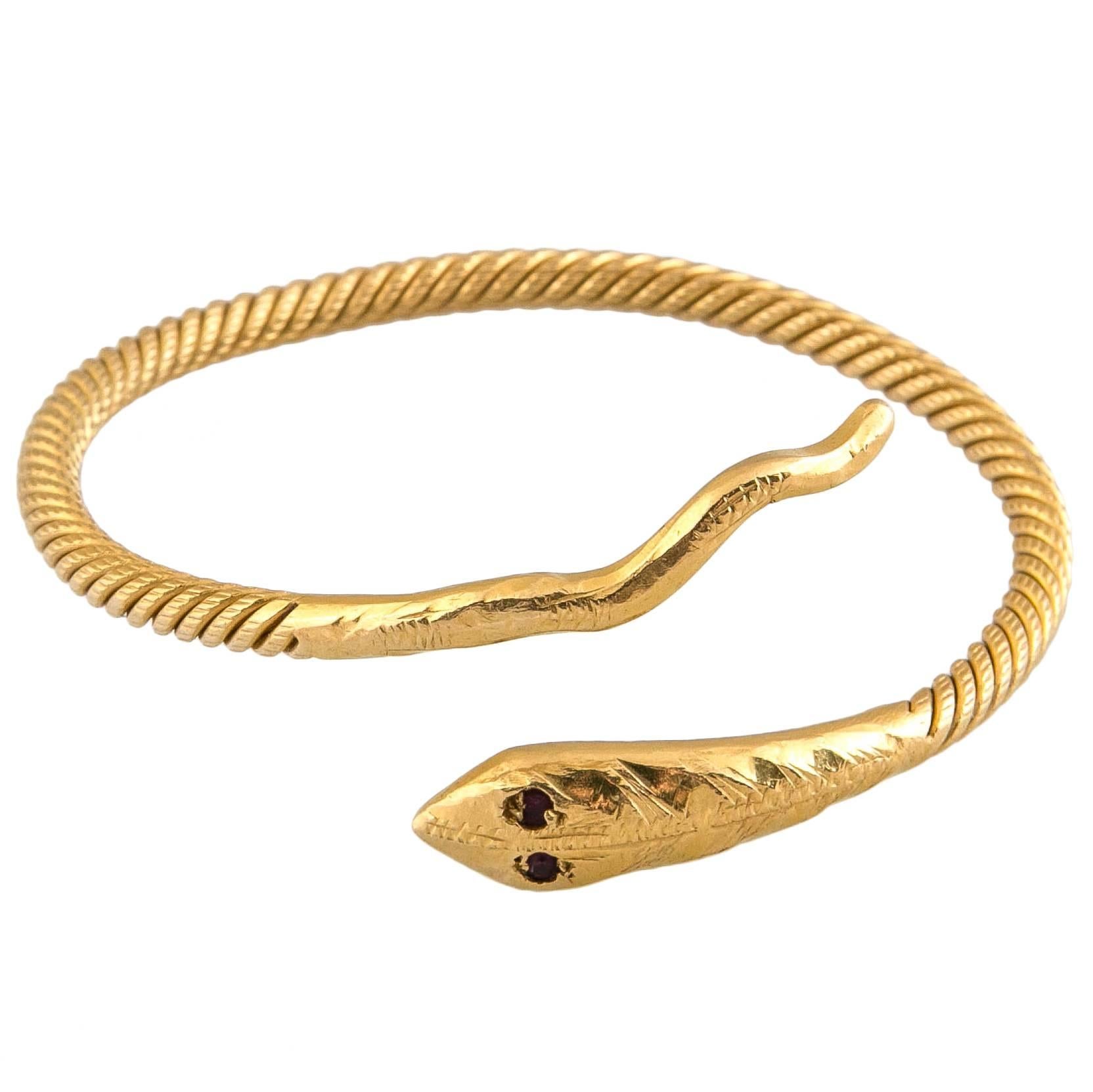 Elegant Edwardian Gold Serpent Bracelet For Sale