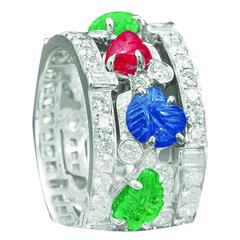 Sapphire Emerald Ruby Diamond Platinum Band Ring