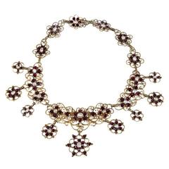 Antique 18th Century Pearl Garnet Gold Necklace 6
