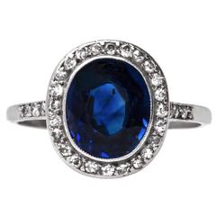 Spectacular Edwardian Engagement Ring with Unheated Sapphire and Diamond Halo