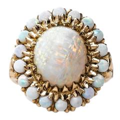 Show-Stopping Vintage Era Cabochon Opal Cocktail Ring with Dazzling Opal Halo