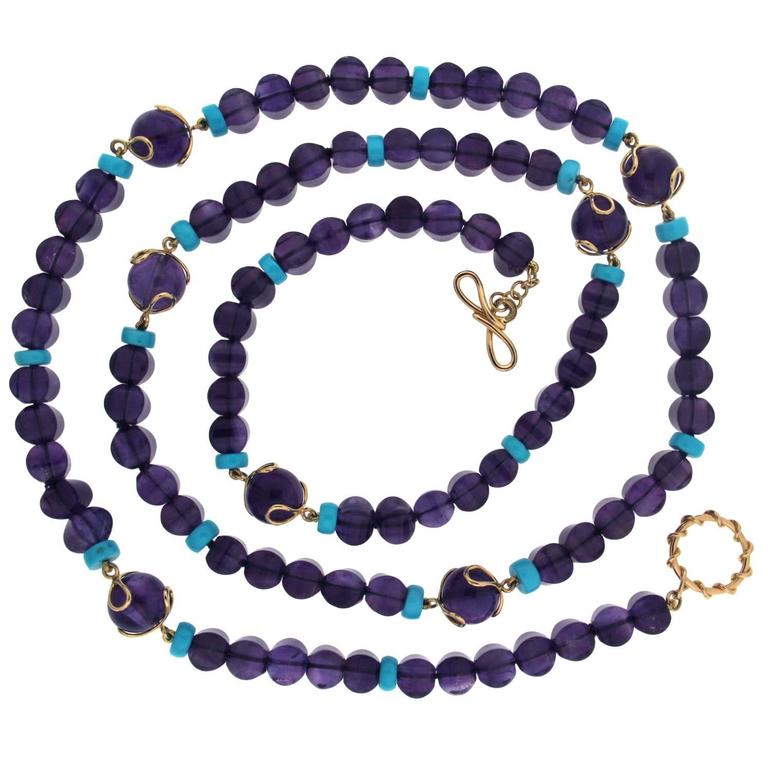 Amethyst and Turquoise Necklace For Sale