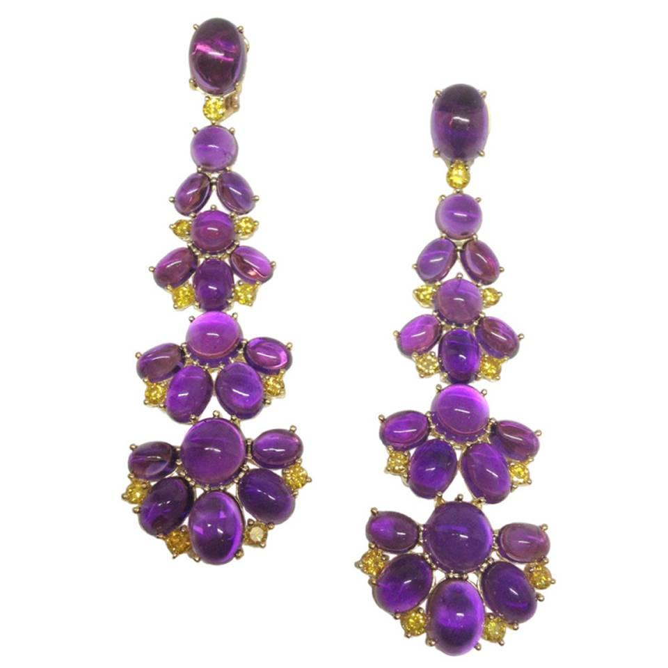 Amethyst Fancy Yellow Diamond Gold Earrings