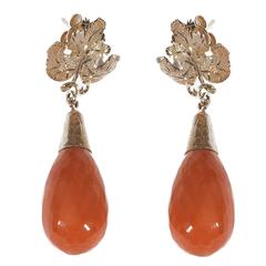 Coral Gold Leaf Drop Earrings