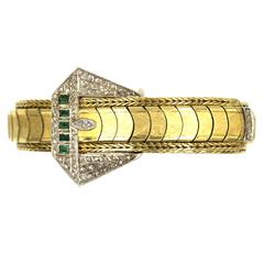 Emerald Diamond Gold Belt Buckle Bracelet